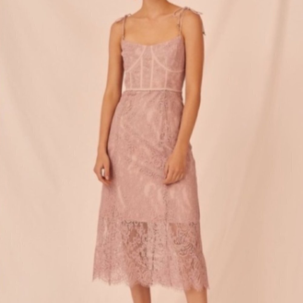Keepsake The Label Sense Lace Midi Dress in Mauve sz 4